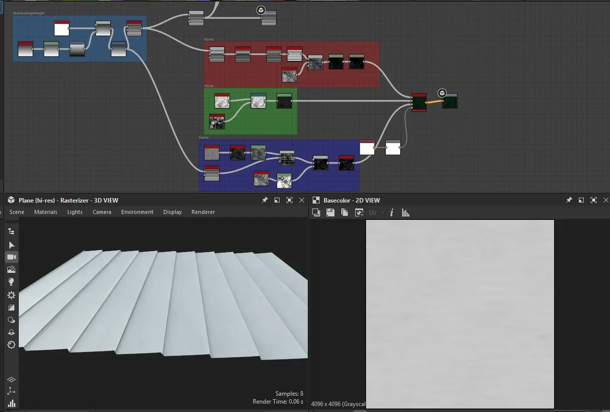 Procedural siding material graph and preview in Substance 3D Designer