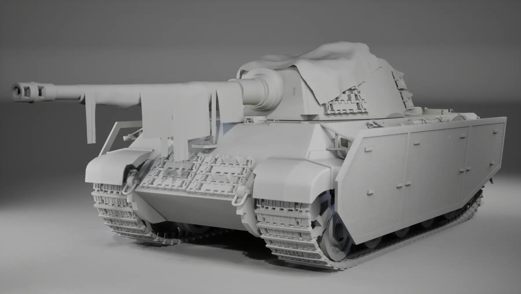 Untextured clay render of the Tiger II veteran configuration