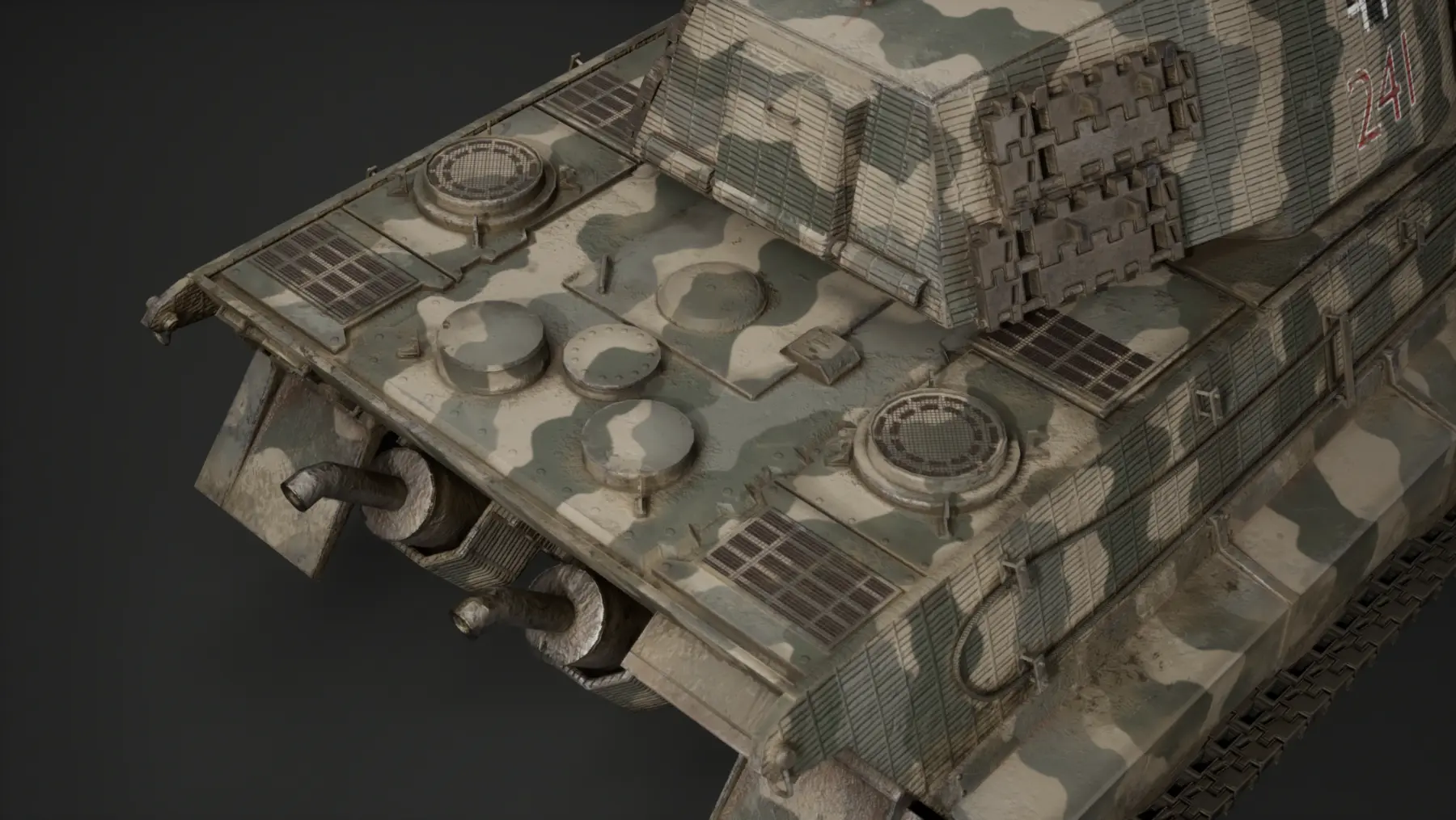 Close-up of engine deck materials, zimmerit and spare tracks