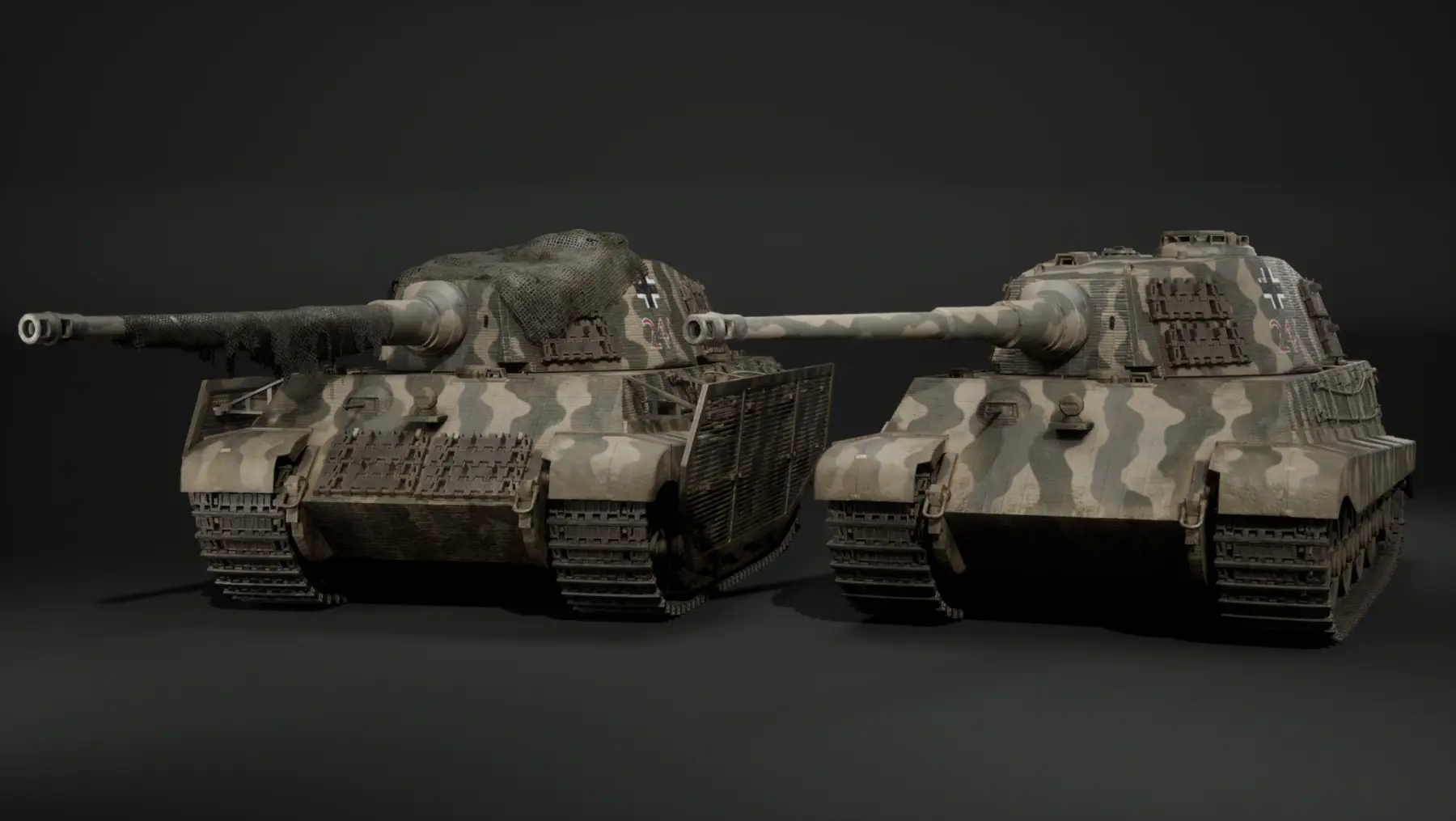 Veteran and clean Tiger II variants displayed side by side